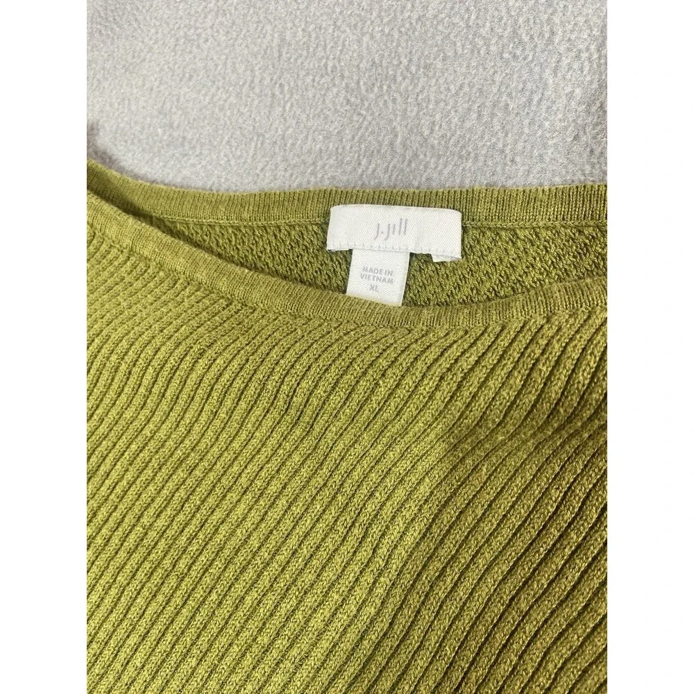 J Jill XL Green Textured Knit Sweater Long Sleeve Cotton Blend Top Drop Shoulder
